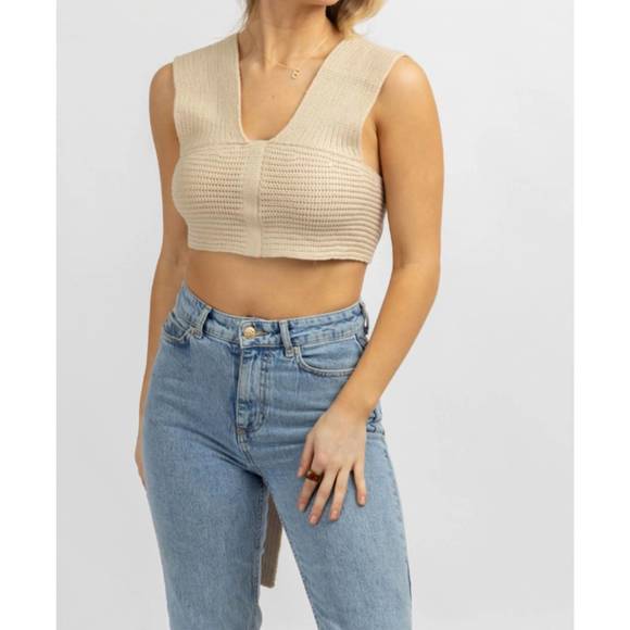 NEW MABLE knit self wrap crop top in tan - Picture 2 of 6